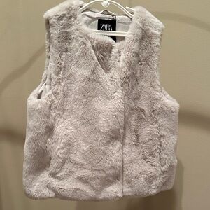 Zara Soft Faux Fur Vest in Light Gray
